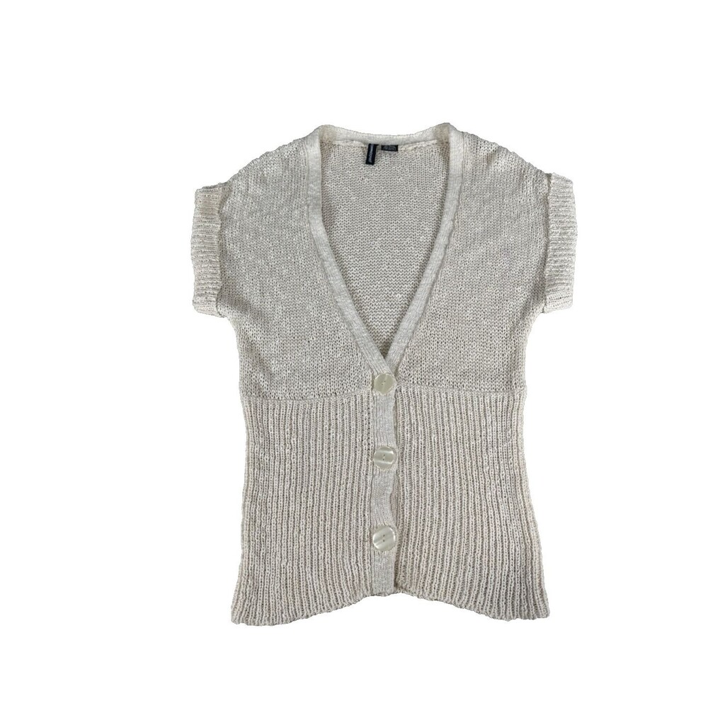 Jason Maxwell Ramie Cotton Knit Vest Cardigan Cream Size M Short Sleeve V-Neck
